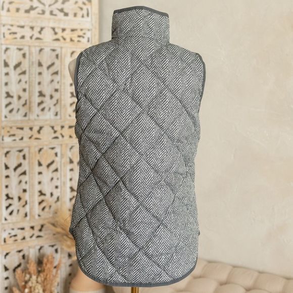 J. Crew Factory Herringbone Printed Quilted Down Puffer Vest Women’s Sz XS - Picture 9 of 10